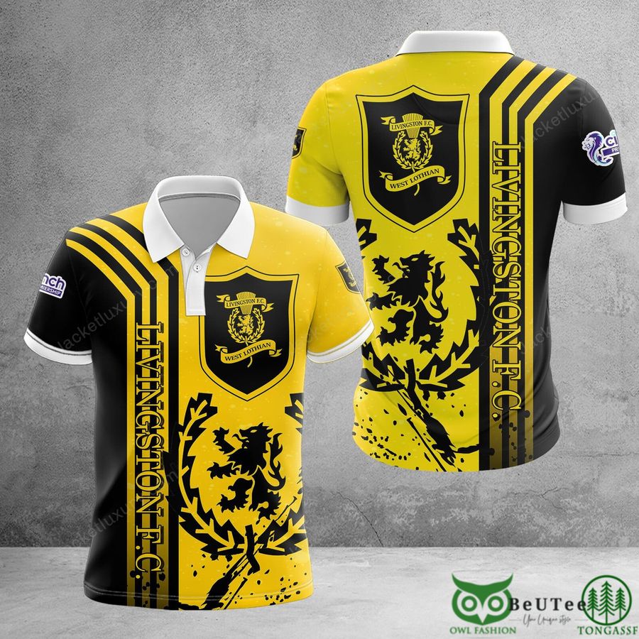 83 Livingston F.C. Team Logo Yellow Black 3D Polo Tshirt Hoodie