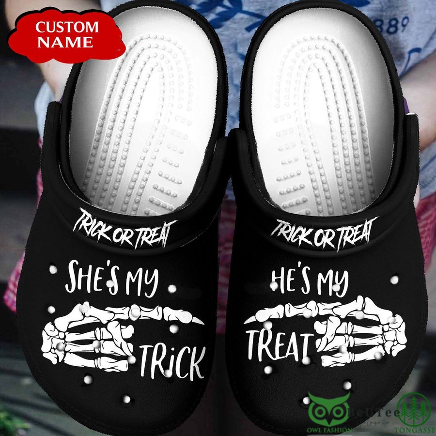 Personalized She's My Trick He's My Treat Halloween Black Clogs 