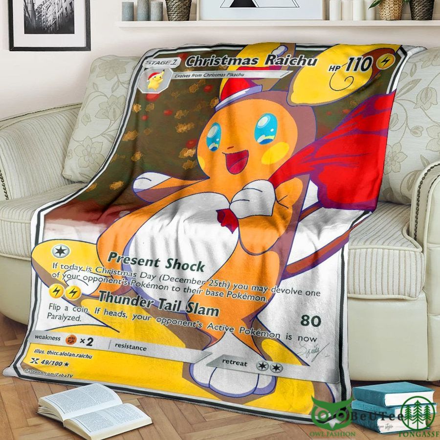 Anime PKM Christmas Raichu Custom Soft Blanket