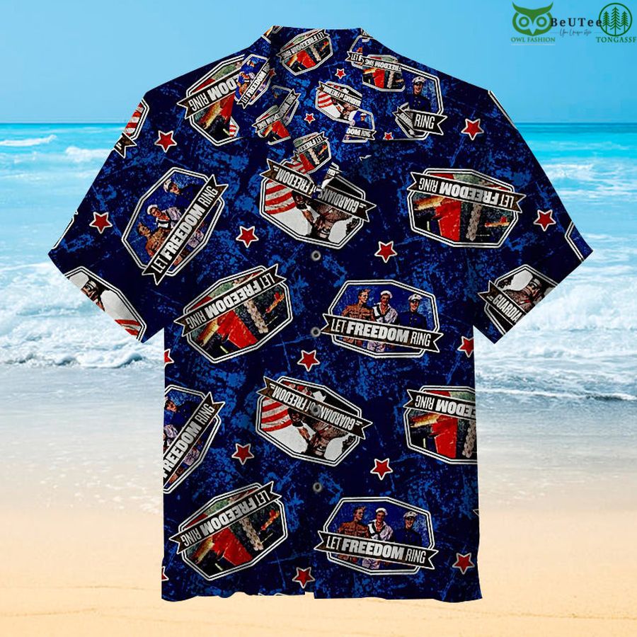 Saturday Evening Post Patriotic Toss Blue Hawaiian Shirt