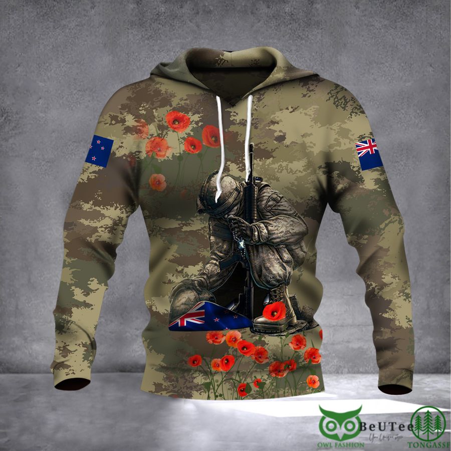 New Zealand Veteran Poppy Camo Memorial 3D Hoodie