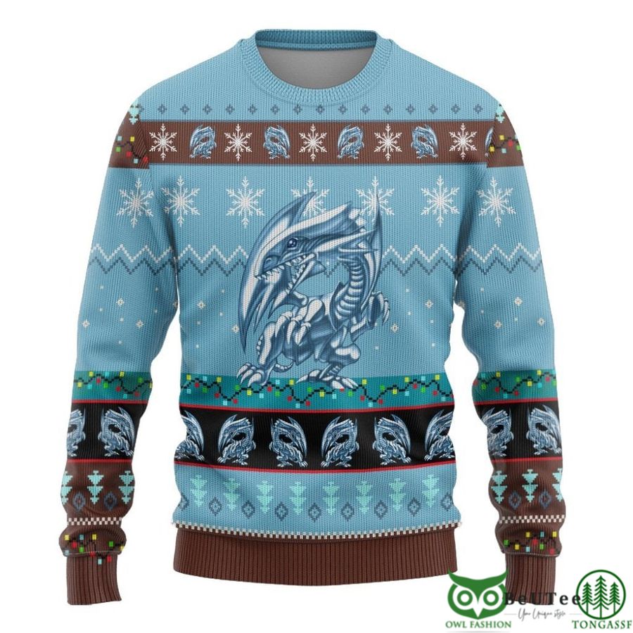Anime YGO Blue Eyes White Dragon Custom Imitation Knitted Ugly Sweater