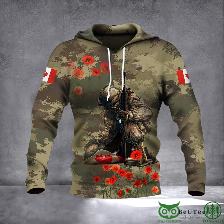 Canada Veteran Poppy Military Memorial Camouflage 3D Hoodie