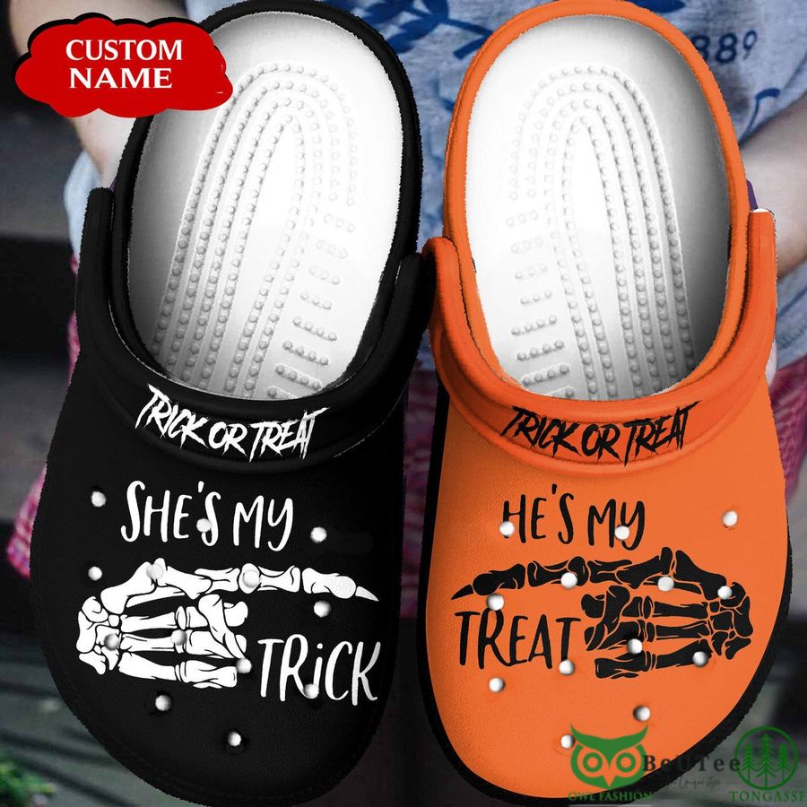 Personalized She's My Trick He's My Treat Halloween Orange Clogs 