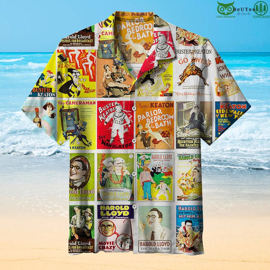 Buster Keaton and Harold Lloyd Vintage Silent Film Movie Hawaiian Shirt