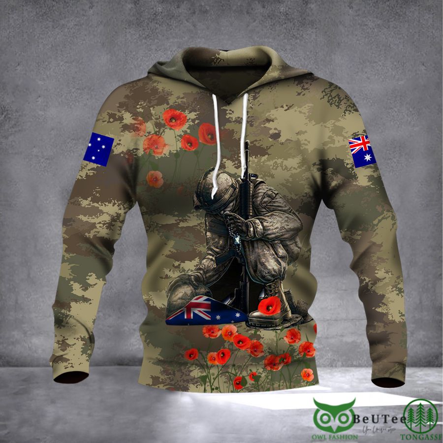 Australia Veteran Poppy Camo Australian Remembrance Day 3D Hoodie