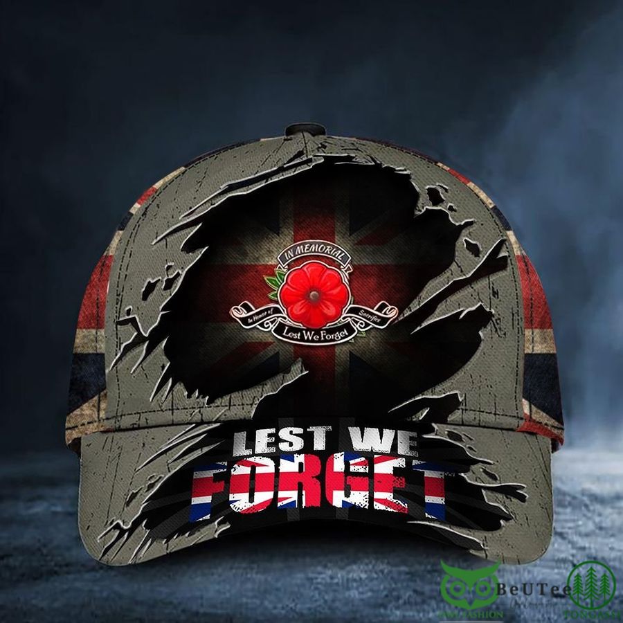 Lest We Forget UK Poppy Flag Patriotic Honoring Soldiers Classic Cap