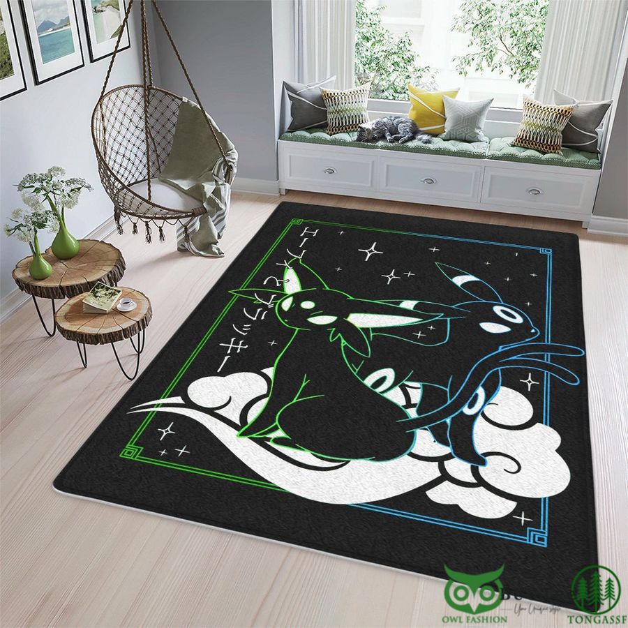 Espeon And Umbreon Blink Pattern Black Custom Rug