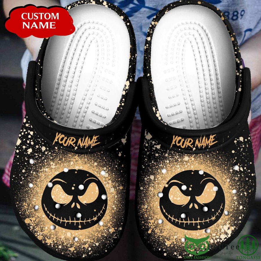 Personalized Jack Skellington Halloween Golden Black Clogs 
