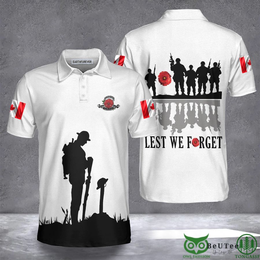 Canada Veterans Poppy Lest We Forget Military Memorial Day Polo Shirt