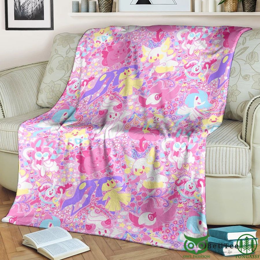 Anime PKM Fairy Poke Seamless Pattern Custom Soft Blanket