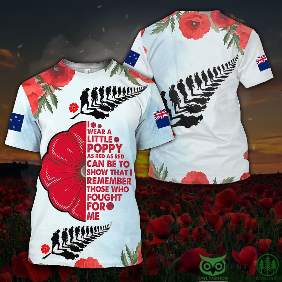 New Zealand Veterans Poppy Remembrance Day I Wear A Little Poppy 3D T-shirt