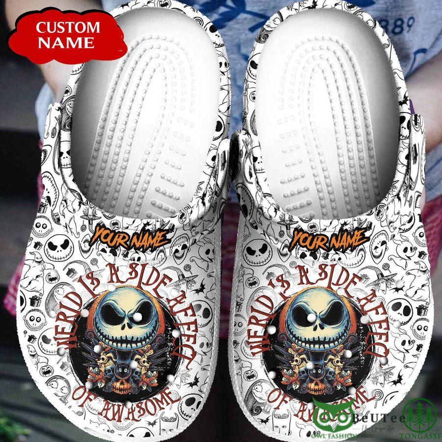 Personalized Jack Skellington Weird Is A Side Effect Halloween White Clogs 