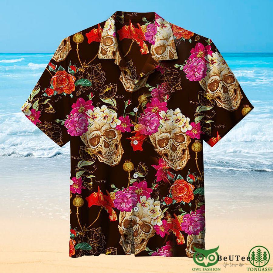 Skull and Flowers Hawaiian Shirt
