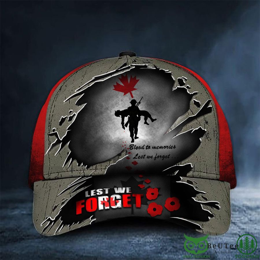 Veterans Poppy Blood To Memories Lest We Forget Canada Flag Classic Cap