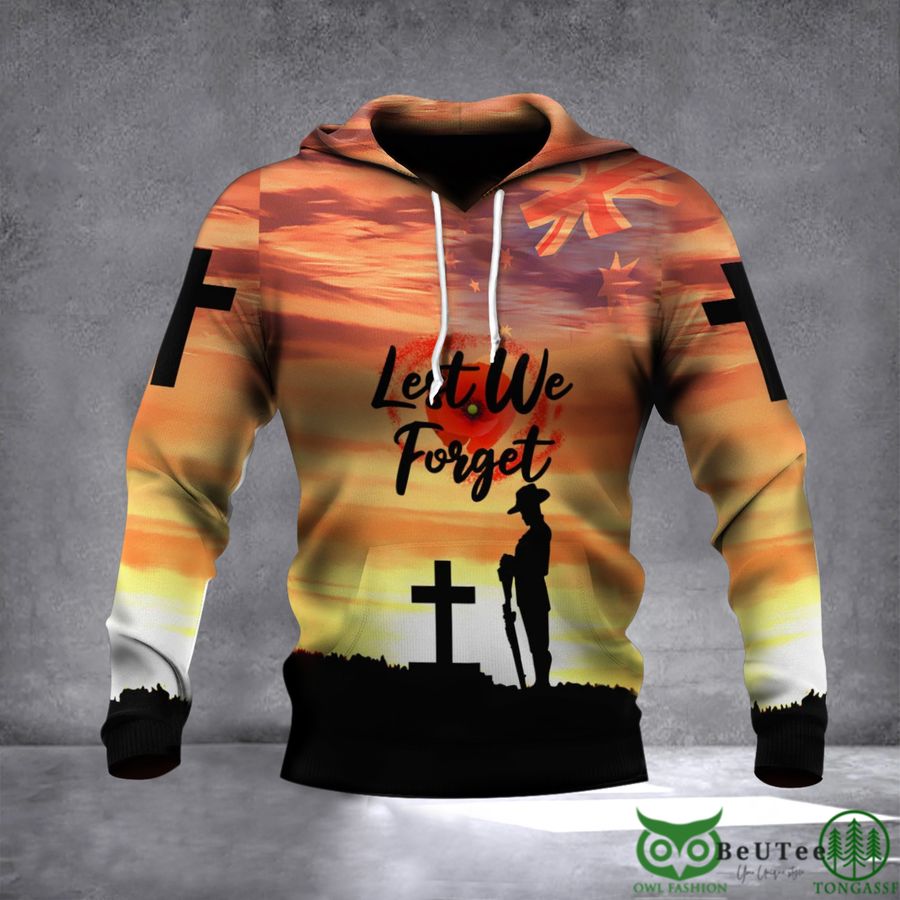 Australia Veteran Poppy Lest We Forget Memorial Fallen Soldiers 3D Hoodie