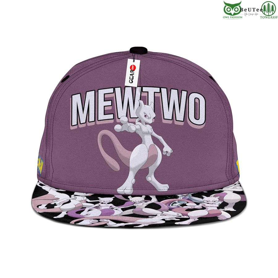 Mewtwo Snapback Hat Pokemon Anime Cap for Otaku