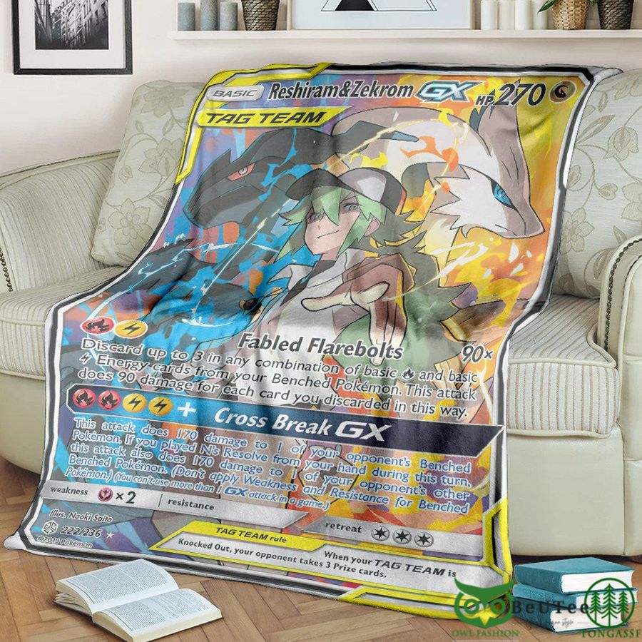 Anime PKM Reshiram & Zekrom GX Cosmic Eclipse Custom Soft Blanket