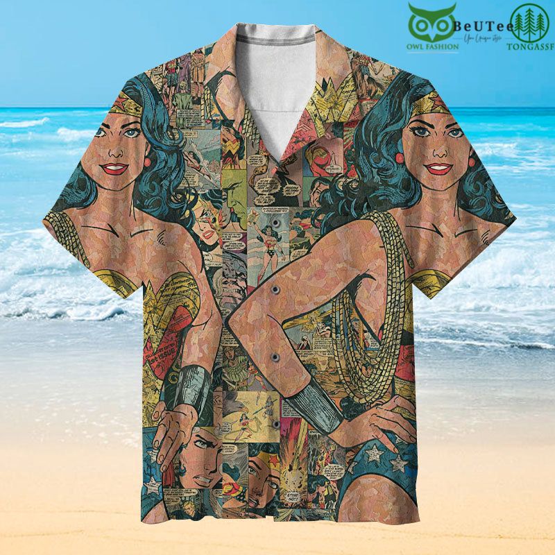 Wonder Woman Comic Collage Hawaiian Shirt