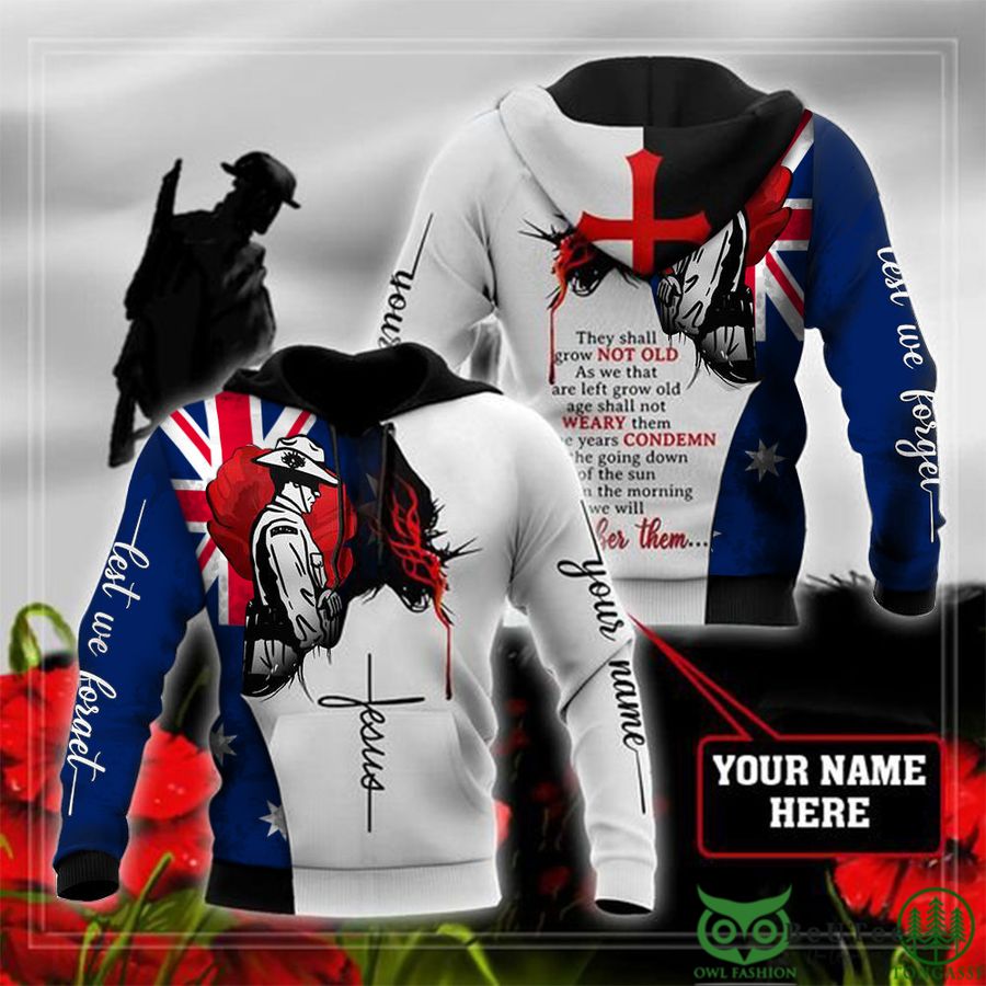 Personalized Name Australian Poppy Lest We Forget Remembrance Veterans 3D Hoodie