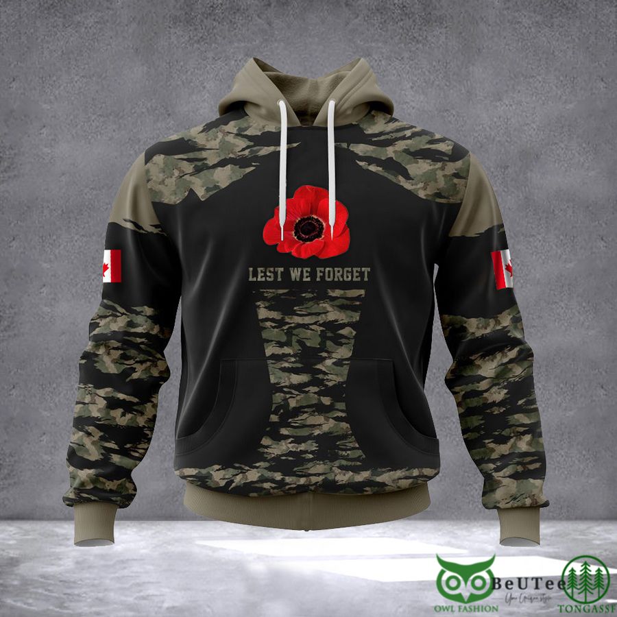 Canada Poppy Lest We Forget Camo Remembering Veterans Patriotic 3D Hoodie