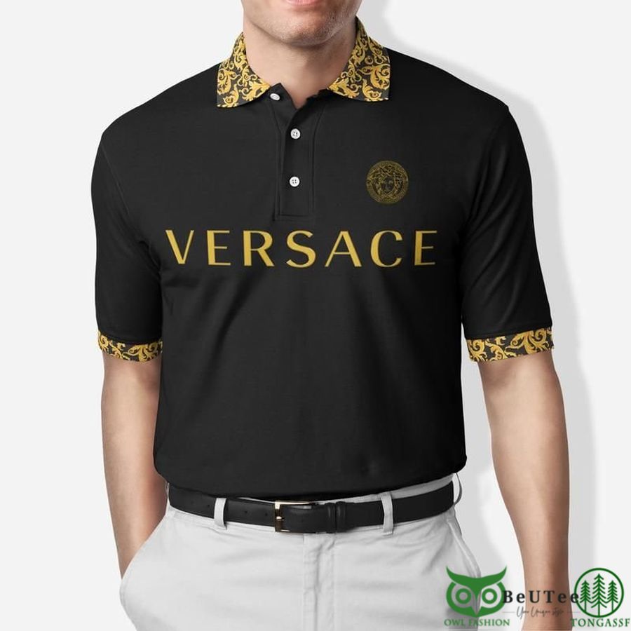 Limited Edition Versace Pattern Basic Black Polo Shirt