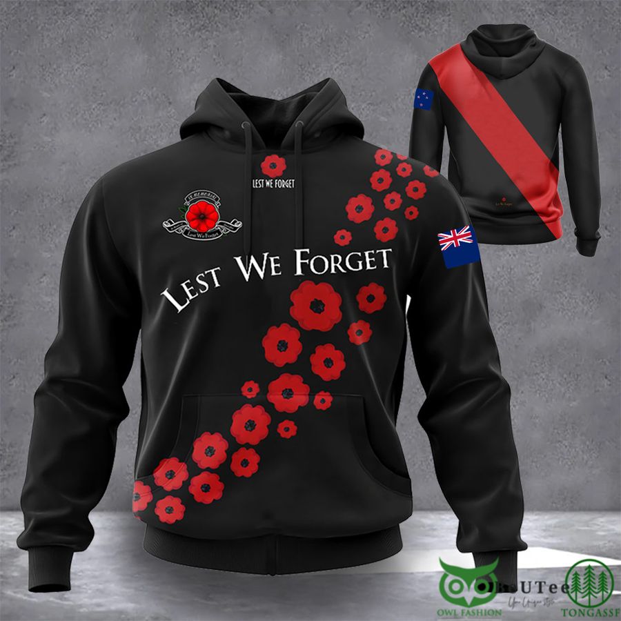 29 New Zealand Lest We Forget Red Poppy Flower In Memorial Anzac Day 3D Hoodie