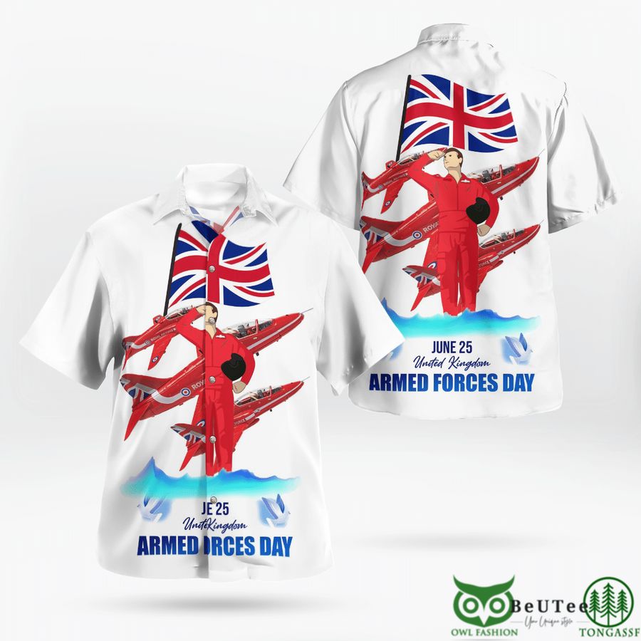 31 RAF Red Arrows Aircraft Armed Force Days White Hawaiian Shirt