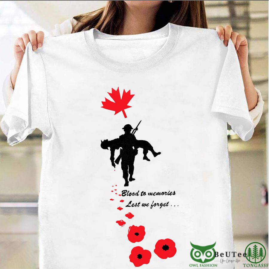 Canada Veteran Blood To Memories Lest We Forget Military Red 2D T-shirt