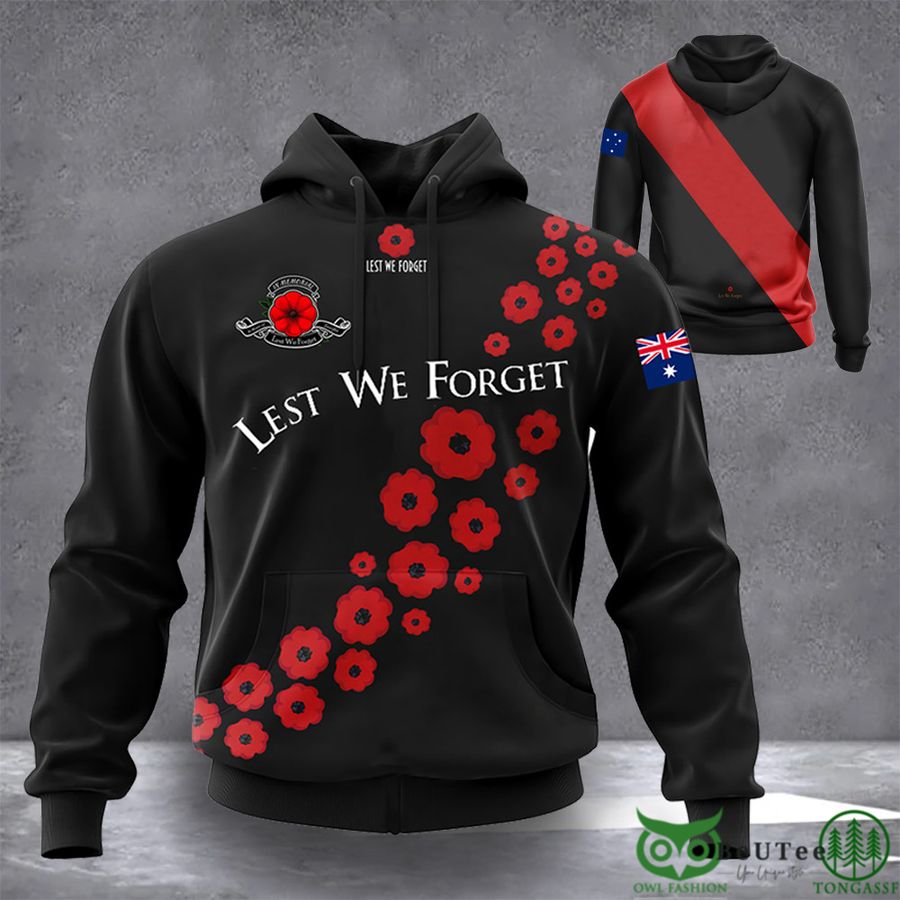 Australian Lest We Forget Red Poppy Flower Memorial Anzac Day Aussie 3D Hoodie