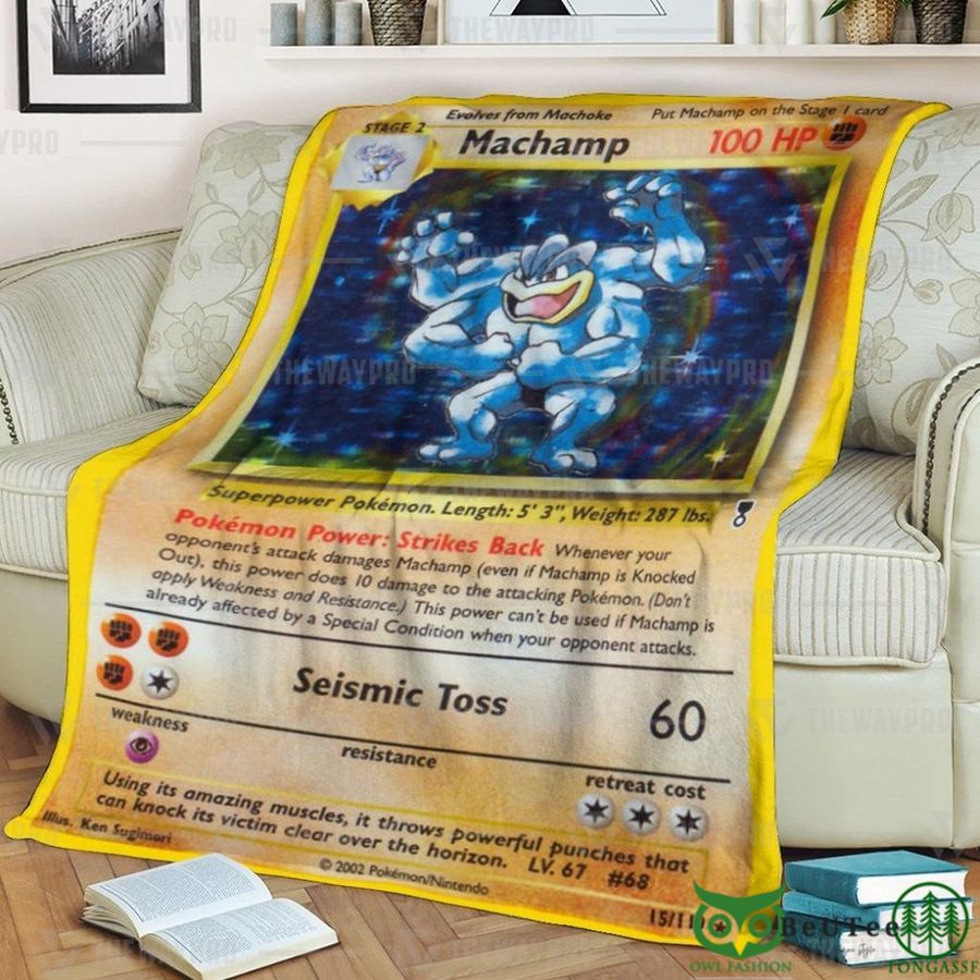 Anime PKM Shadowless Holographic Machamp Custom Soft Blanket