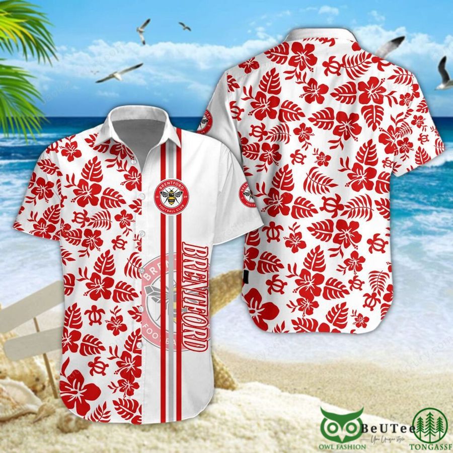 Brentford FC Red White Hawaiian Shirt Short