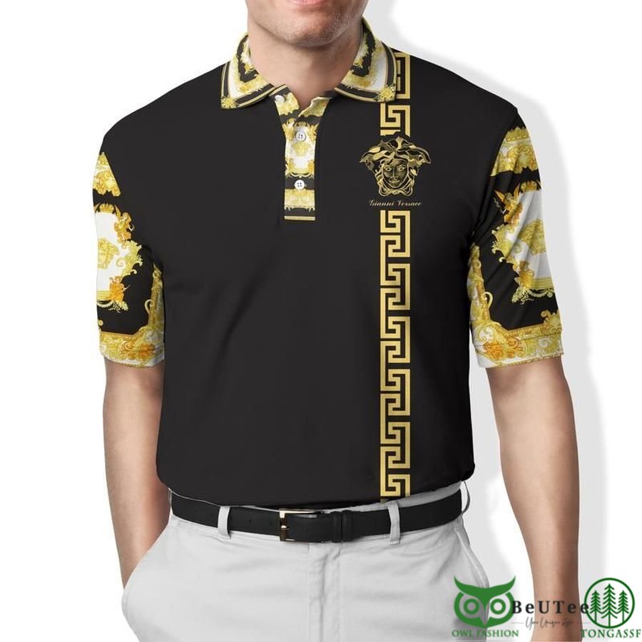 Limited Edition Versace Distinct Pattern Black Polo Shirt