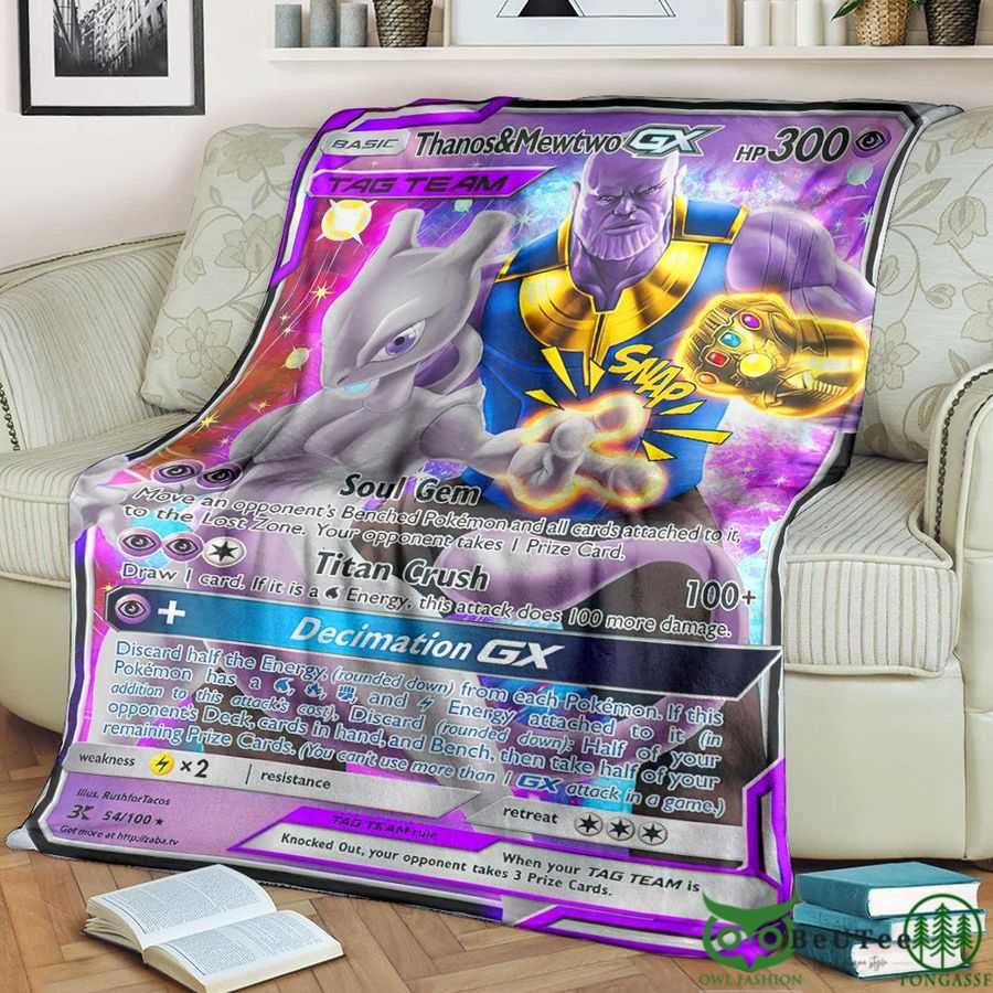 Anime PKM TN & Mewtwo GX Tag Team Custom Soft Blanket