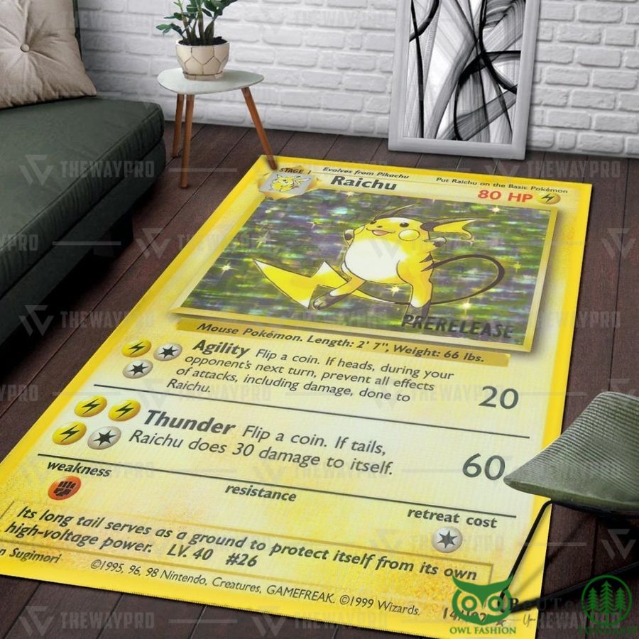 Raichu Card Information Yellow Custom Rug