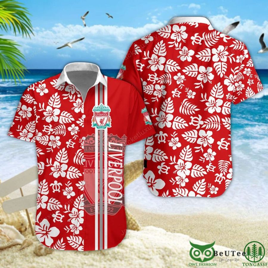Liverpool F.C Red White Hawaiian Shirt Short