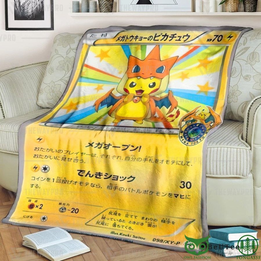 Anime PKM Mega Toky Pikachu Custom Soft Blanket