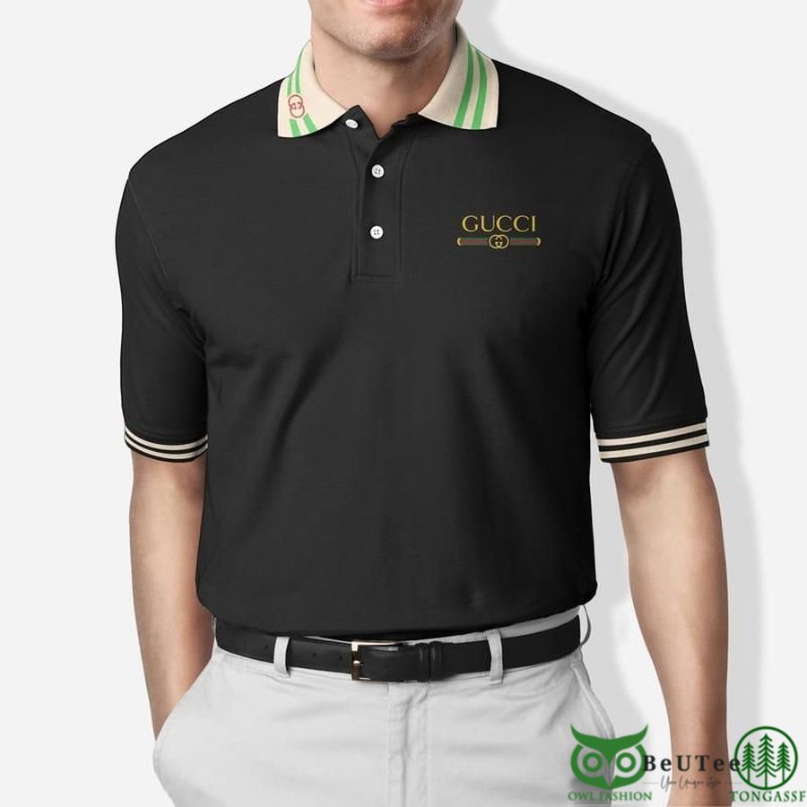 Limited Edition Gucci Black Basic Pattern on Collar Polo Shirt