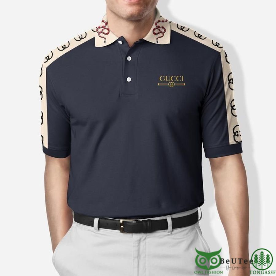 Limited Edition Gucci Dark Blue Logo on Sleeves Polo Shirt