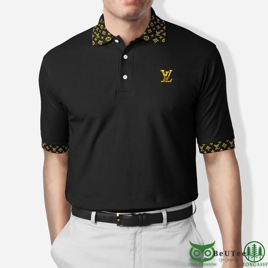 Limited Edition Louis Vuitton Black Monogram on Collar Polo Shirt