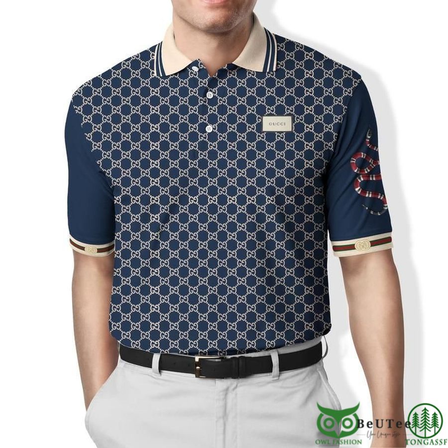 Limited Edition Gucci Dark Blue Snake on Sleeve Polo Shirt