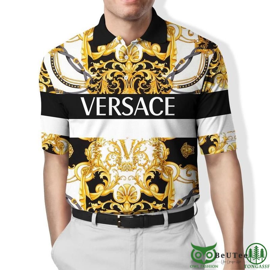40 Limited Edition Versace Black White Le Pop Classique Pattern Polo Shirt