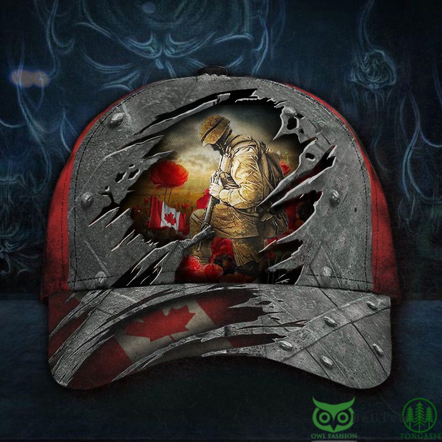 Veteran Poppy Canadian Flag Memorial Day Classic Cap