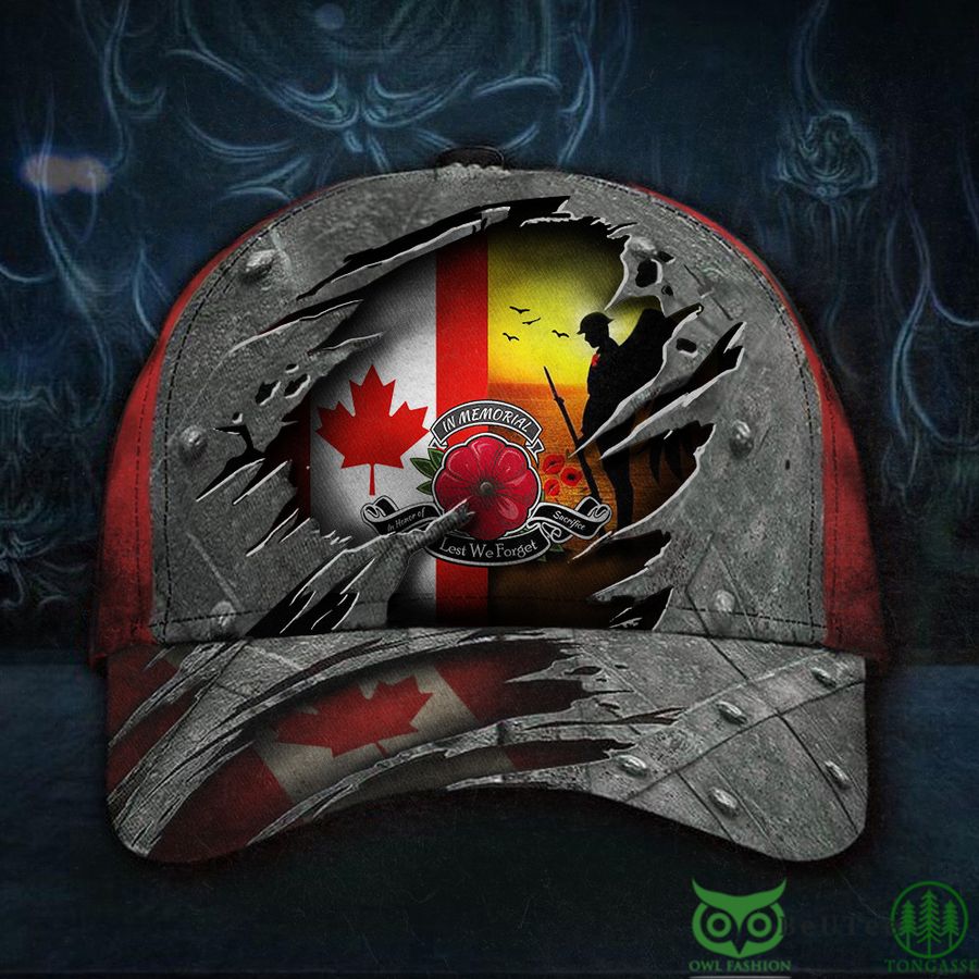 Canadian Veteran Poppy In Memorial Let We Forget Classic Cap