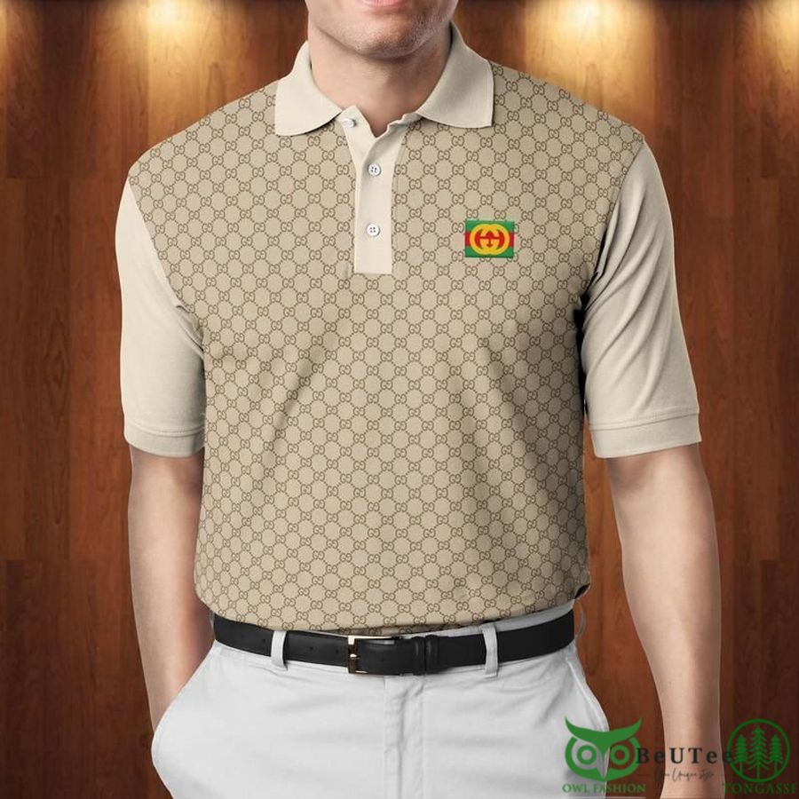 Limited Edition Gucci Beige Vintage Web Logo Polo Shirt