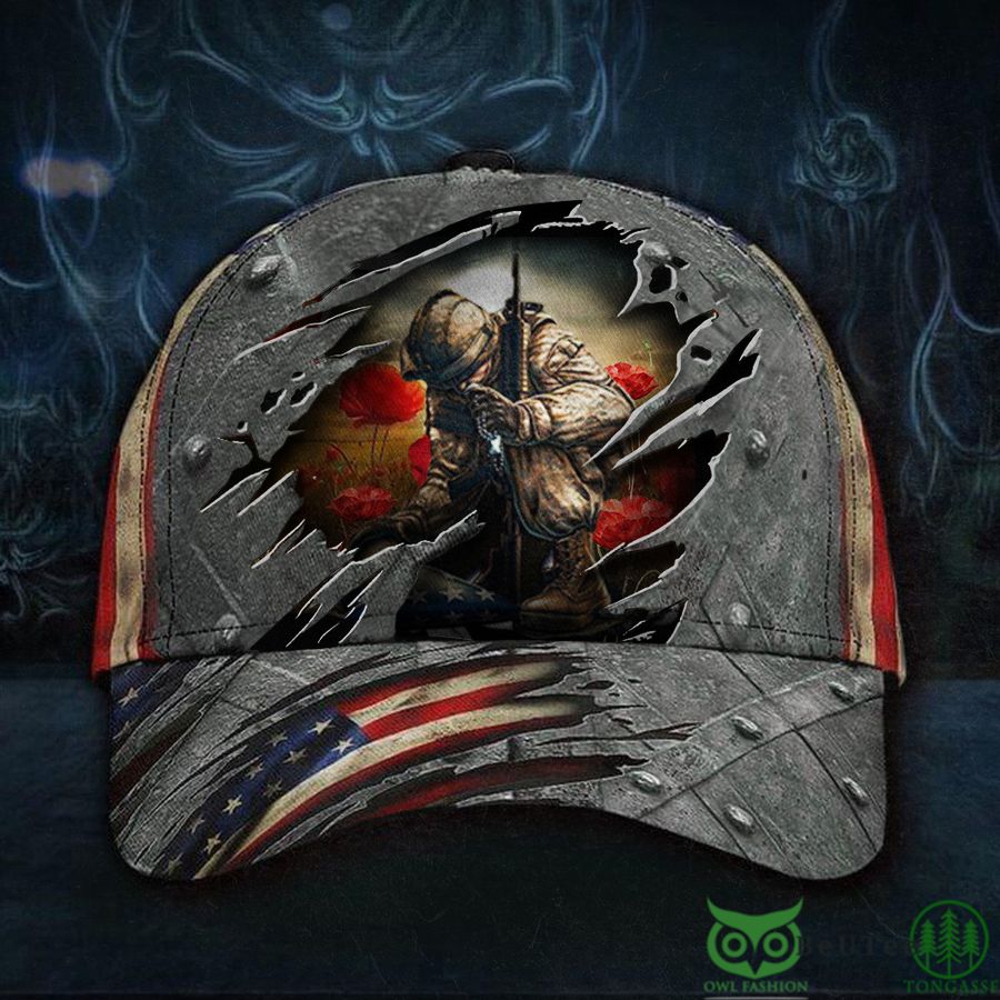 Veteran Poppy American Flag Retro Vintage Memorial Day Classic Cap