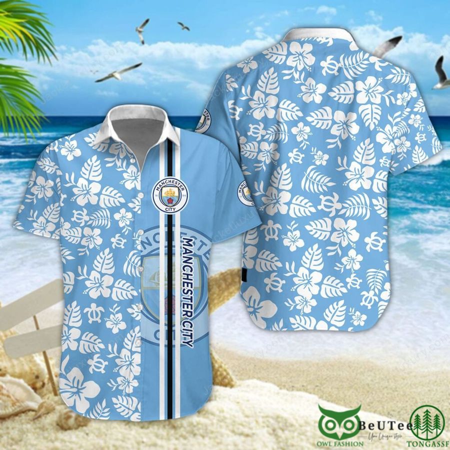 Manchester City F.C Sky Blue White Hawaiian Shirt Short
