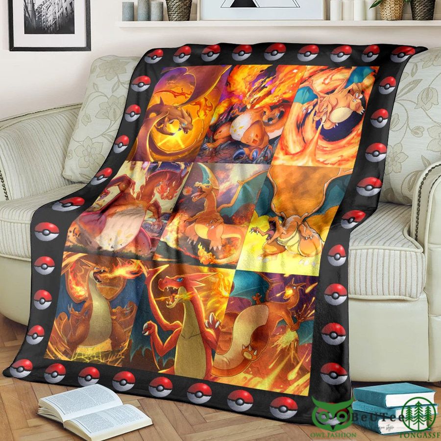 Anime PKM Charizard Poke Ball Custom Soft Blanket