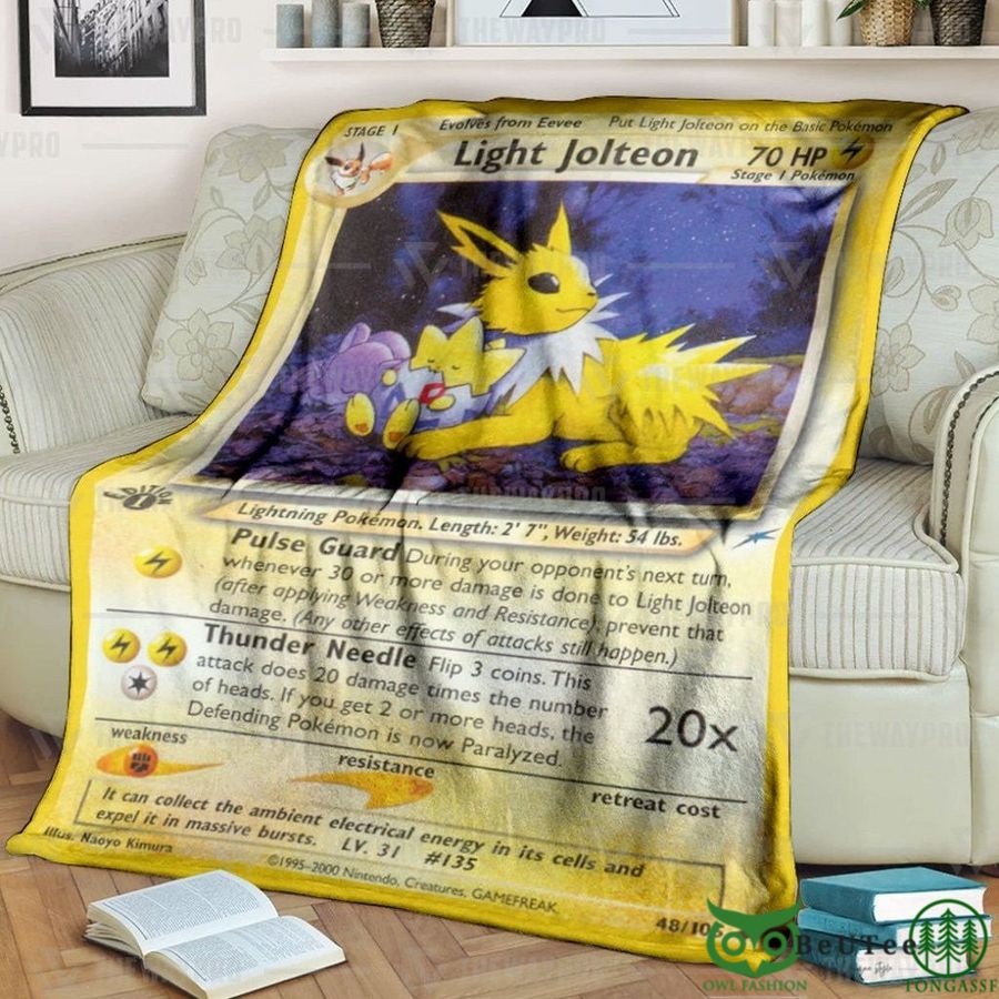 Anime PKM Light Jolteon 1st Edition Custom Soft Blanket