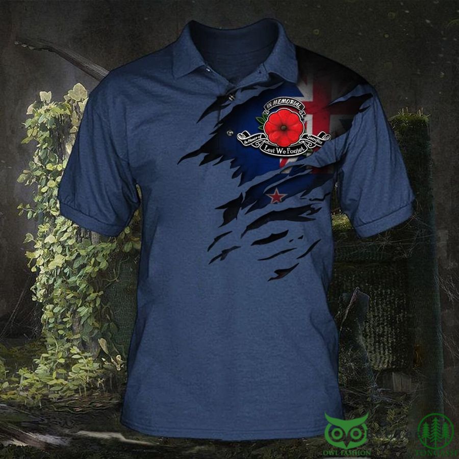 Lest We Forget Poppy New Zealand Navy 3D Polo Shirt